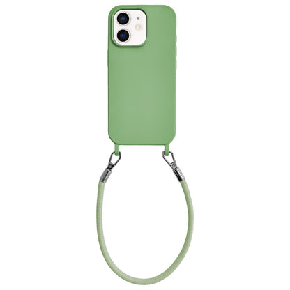 For iPhone 11 Integrated Lanyard Loops Shockproof Silicone Phone Case with Leather Hand Lanyard - Green - EDA009745923J
