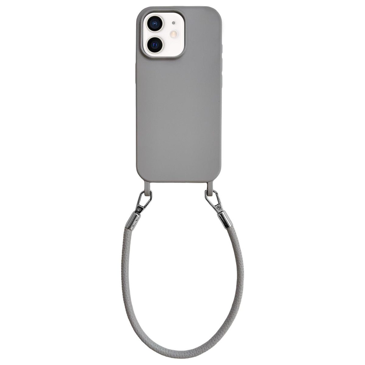 For iPhone 11 Integrated Lanyard Loops Shockproof Silicone Phone Case with Leather Hand Lanyard - Gray - EDA009745923K