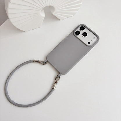 For iPhone 11 Integrated Lanyard Loops Shockproof Silicone Phone Case with Leather Hand Lanyard - Gray - EDA009745923K