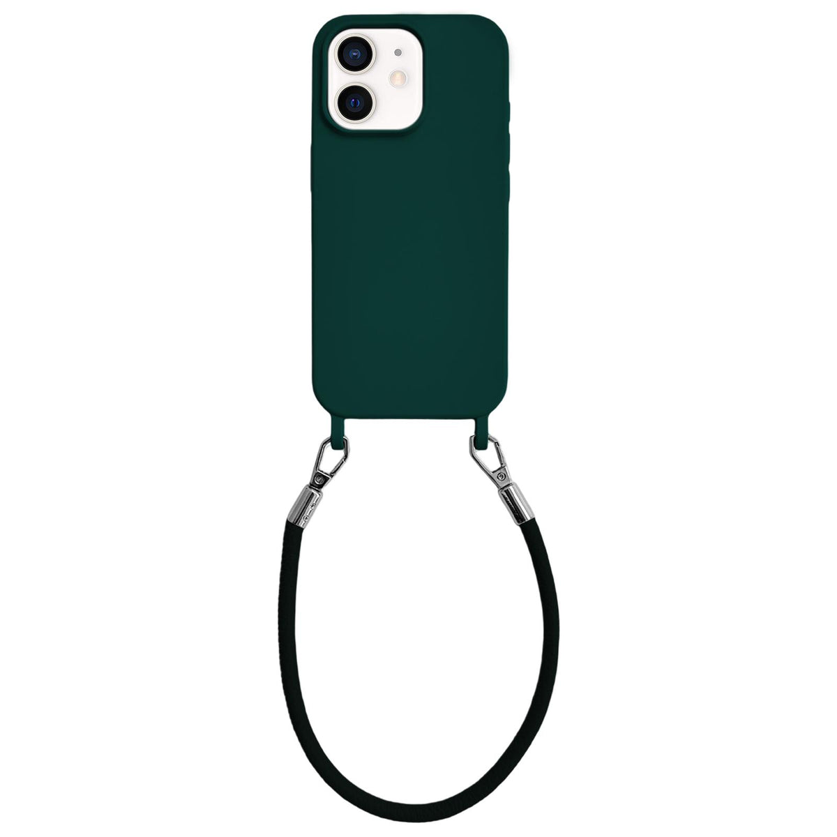 For iPhone 11 Integrated Lanyard Loops Shockproof Silicone Phone Case with Leather Hand Lanyard - Dark Green - EDA009745923M