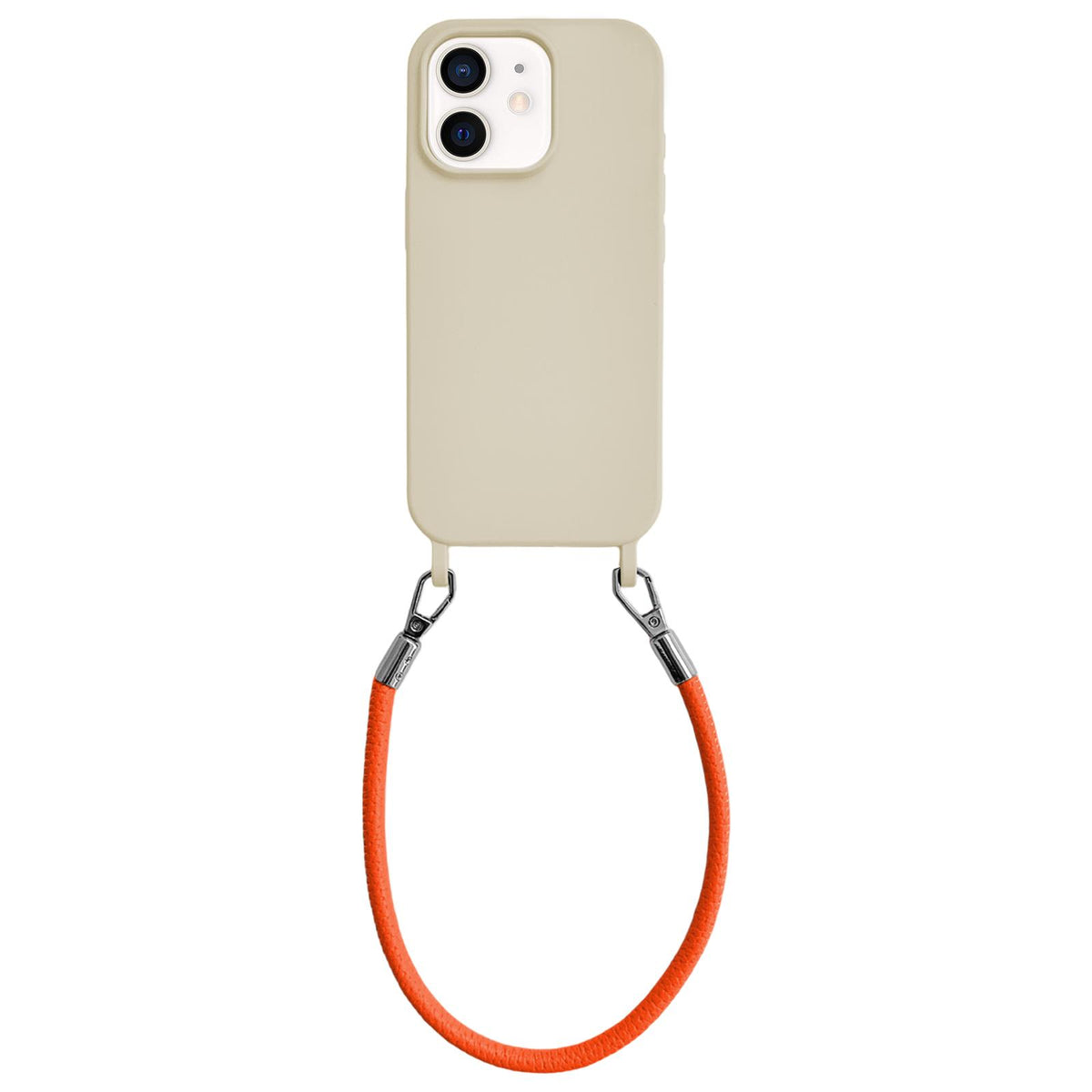 For iPhone 11 Integrated Lanyard Loops Shockproof Silicone Phone Case with Leather Hand Lanyard - Beige + Orange - EDA009745923N