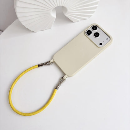 For iPhone 11 Integrated Lanyard Loops Shockproof Silicone Phone Case with Leather Hand Lanyard - Beige + Yellow - EDA009745923O