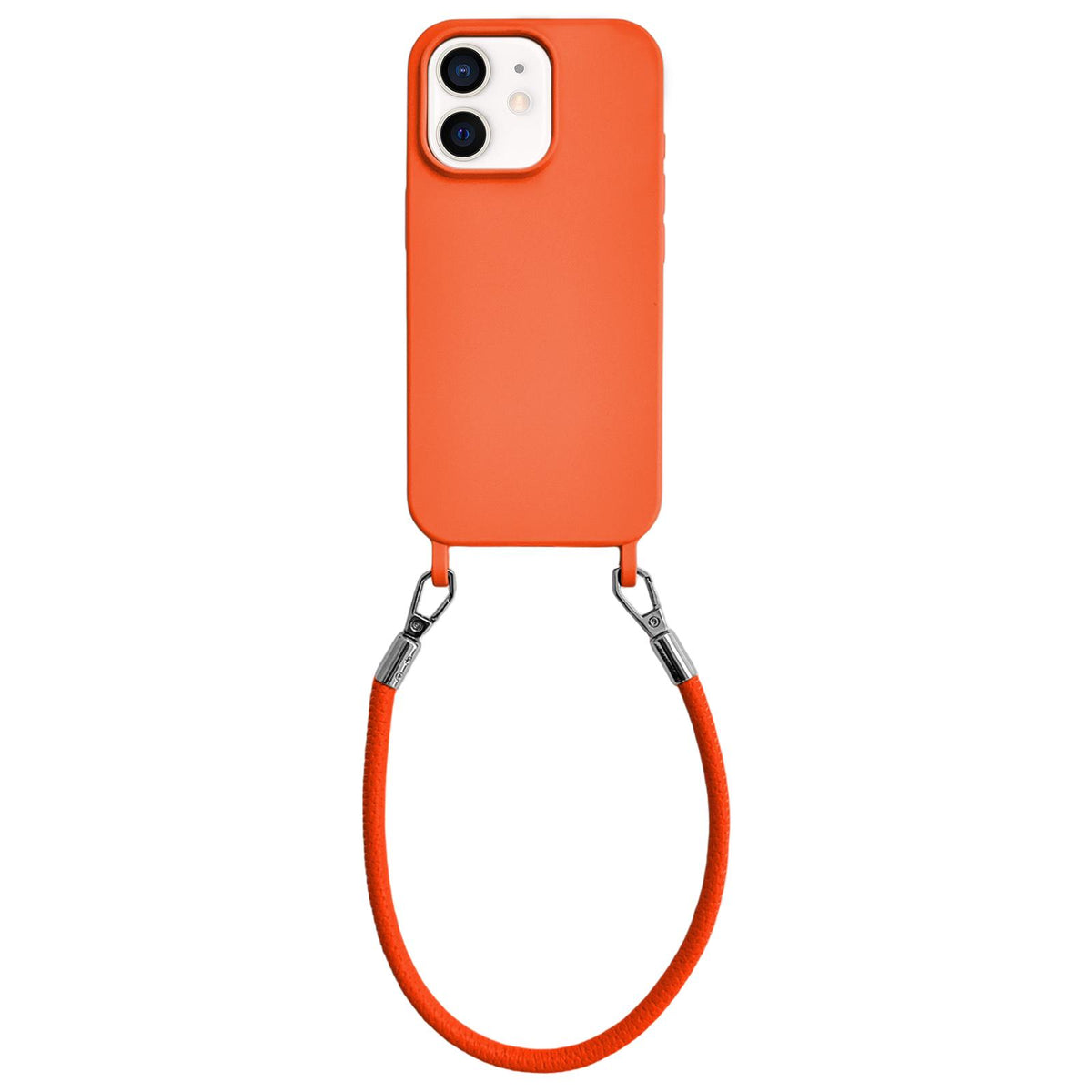 For iPhone 11 Integrated Lanyard Loops Shockproof Silicone Phone Case with Leather Hand Lanyard - Orange - EDA009745923R
