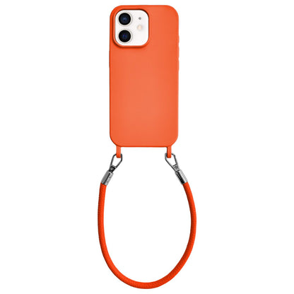 For iPhone 11 Integrated Lanyard Loops Shockproof Silicone Phone Case with Leather Hand Lanyard - Orange - EDA009745923R