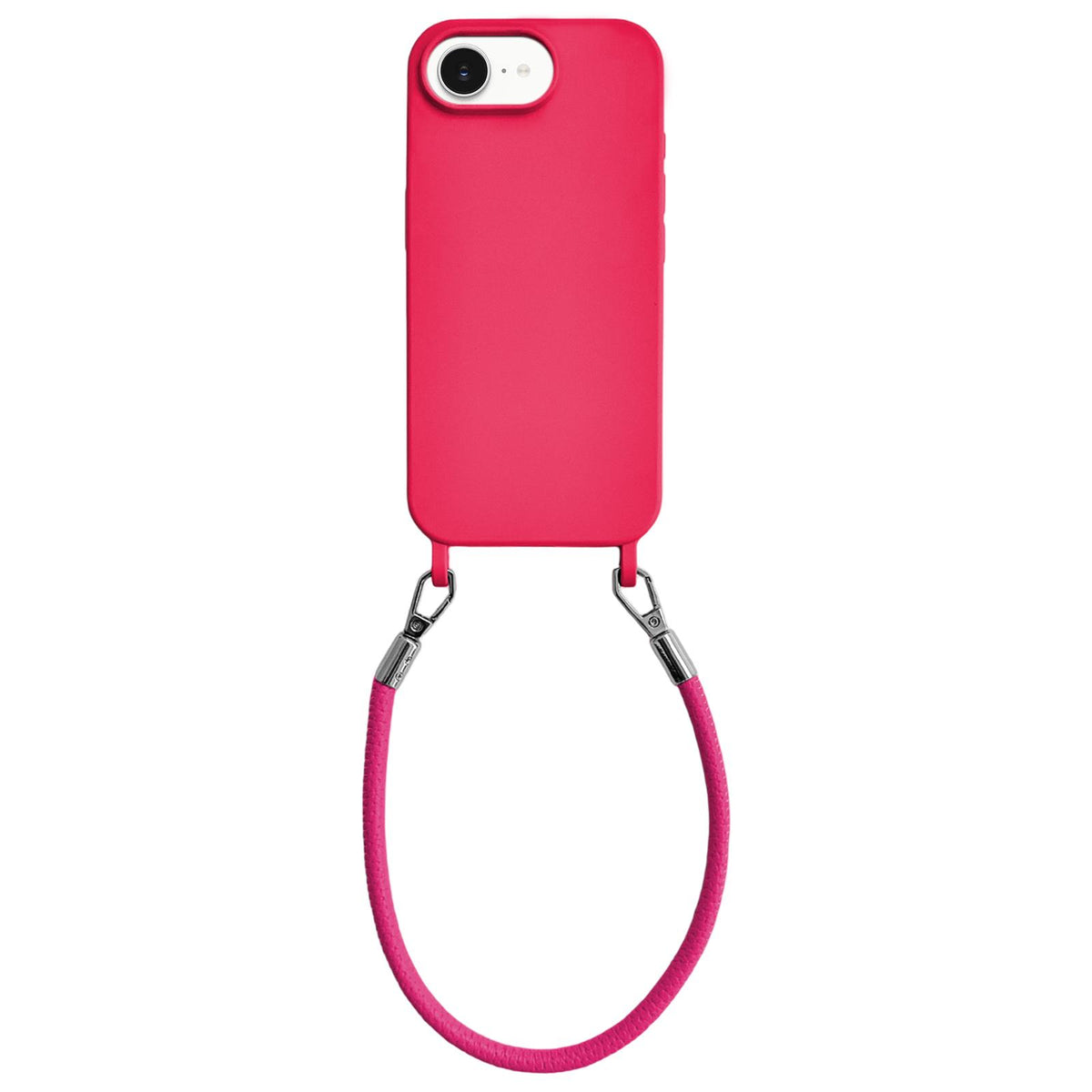For iPhone 16e / 17e Integrated Lanyard Loops Shockproof Silicone Phone Case with Leather Hand Lanyard - Red - EDA009745924A