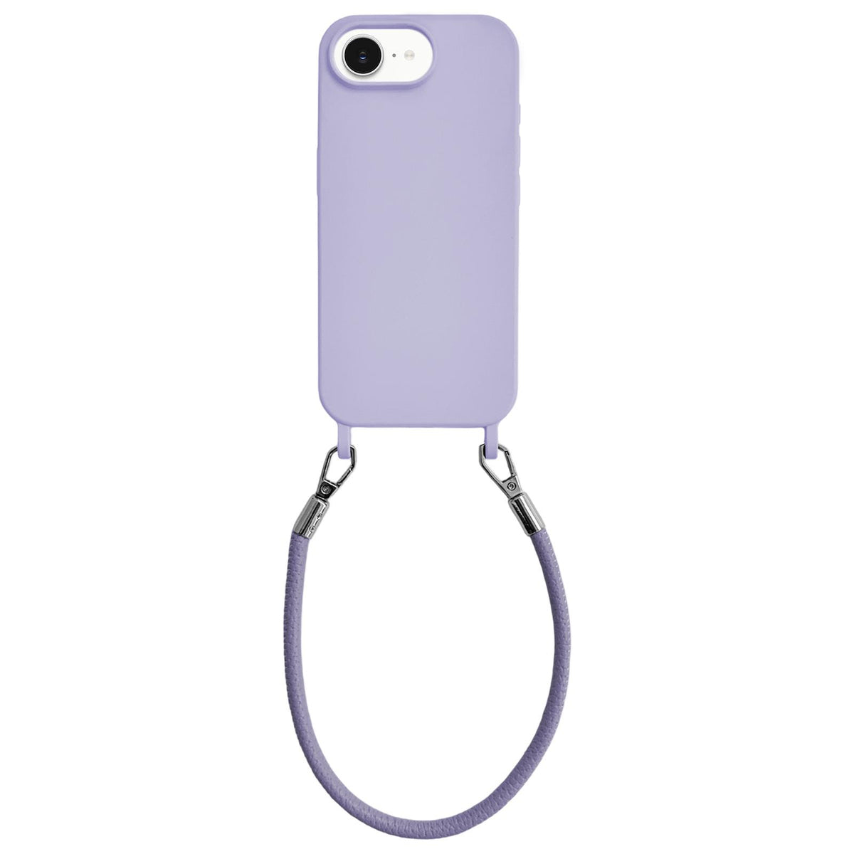 For iPhone 16e / 17e Integrated Lanyard Loops Shockproof Silicone Phone Case with Leather Hand Lanyard - Purple - EDA009745924D