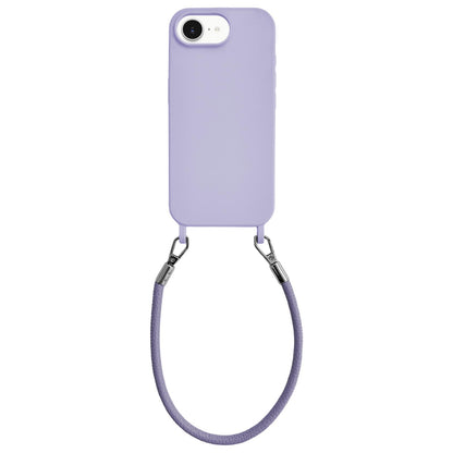For iPhone 16e / 17e Integrated Lanyard Loops Shockproof Silicone Phone Case with Leather Hand Lanyard - Purple - EDA009745924D