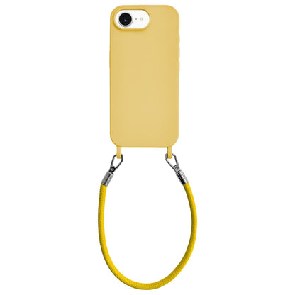 For iPhone 16e / 17e Integrated Lanyard Loops Shockproof Silicone Phone Case with Leather Hand Lanyard - Yellow - EDA009745924G