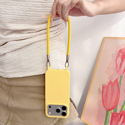 For iPhone 16e / 17e Integrated Lanyard Loops Shockproof Silicone Phone Case with Leather Hand Lanyard - Yellow - EDA009745924G