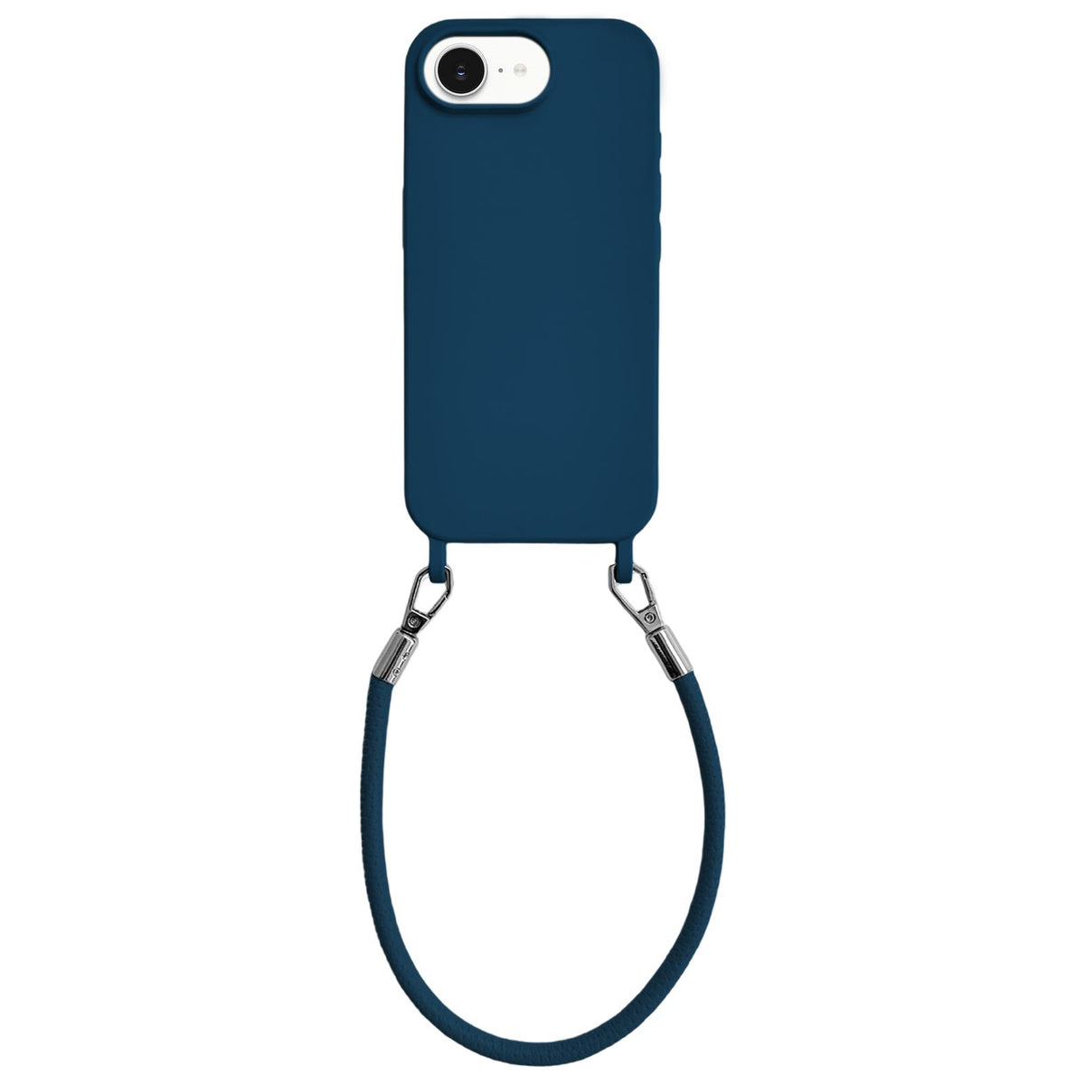 For iPhone 16e / 17e Integrated Lanyard Loops Shockproof Silicone Phone Case with Leather Hand Lanyard - Blue - EDA009745924P