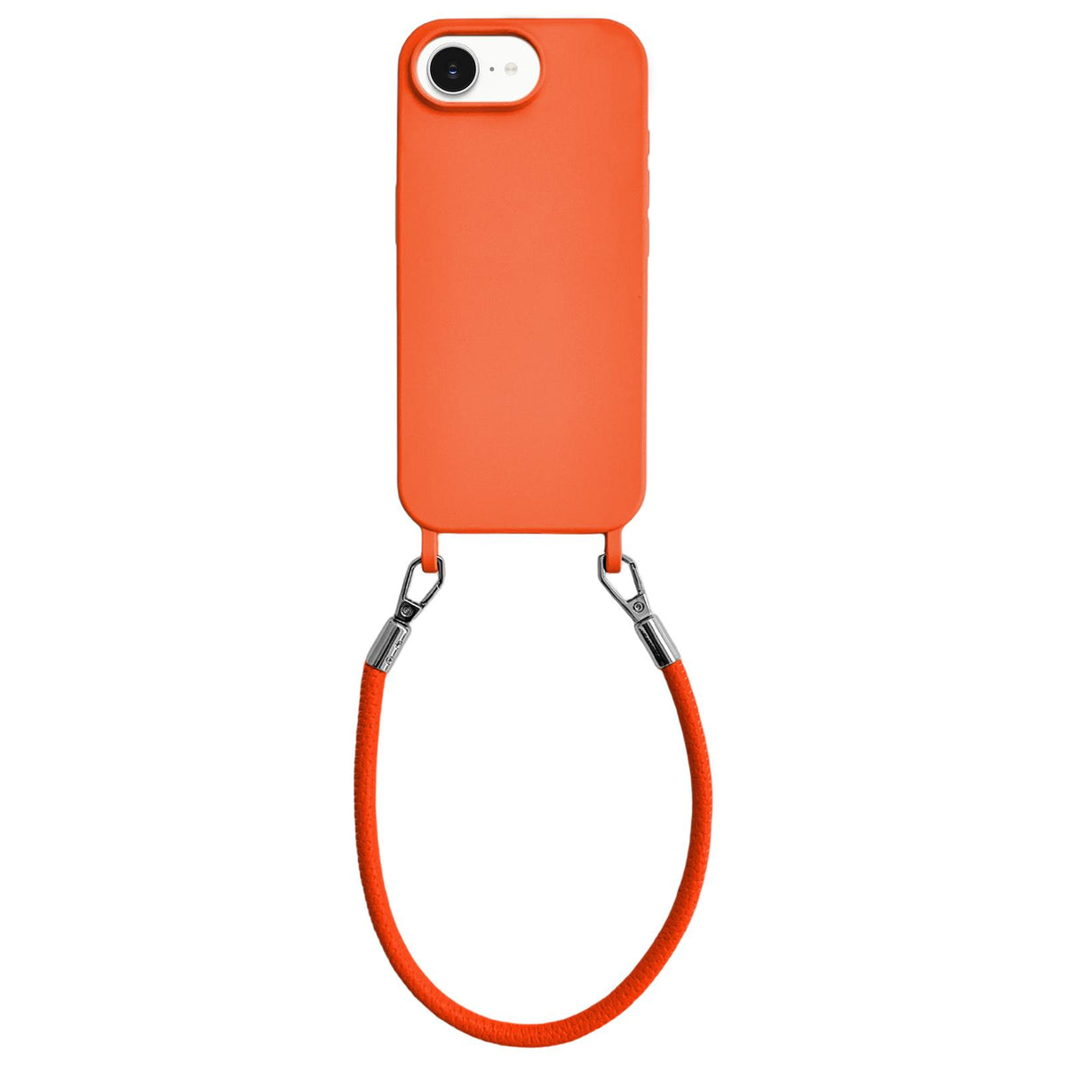 For iPhone 16e / 17e Integrated Lanyard Loops Shockproof Silicone Phone Case with Leather Hand Lanyard - Orange - EDA009745924R