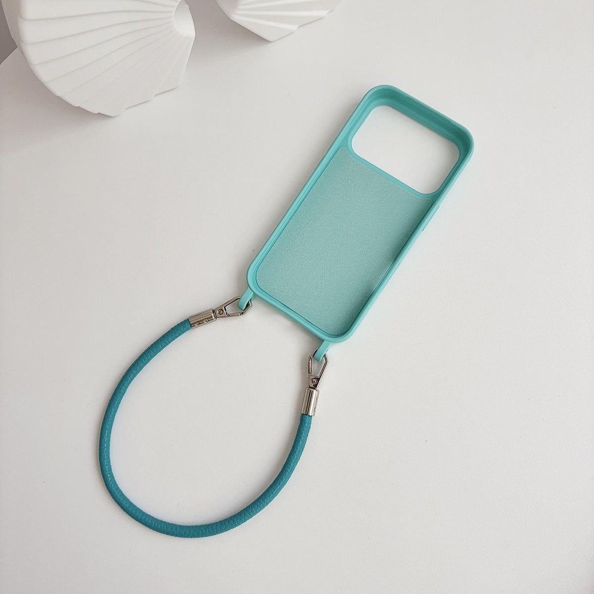 For iPhone 16e / 17e Integrated Lanyard Loops Shockproof Silicone Phone Case with Leather Hand Lanyard - Beige - EDA009745924Q
