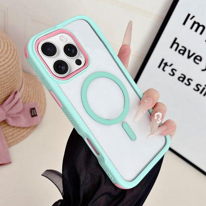 For iPhone 16 Pro Max Cool 3 in 1 Magnetic Anti-slip Edge Phone Case - Elegant Cyan - EDA009746005I