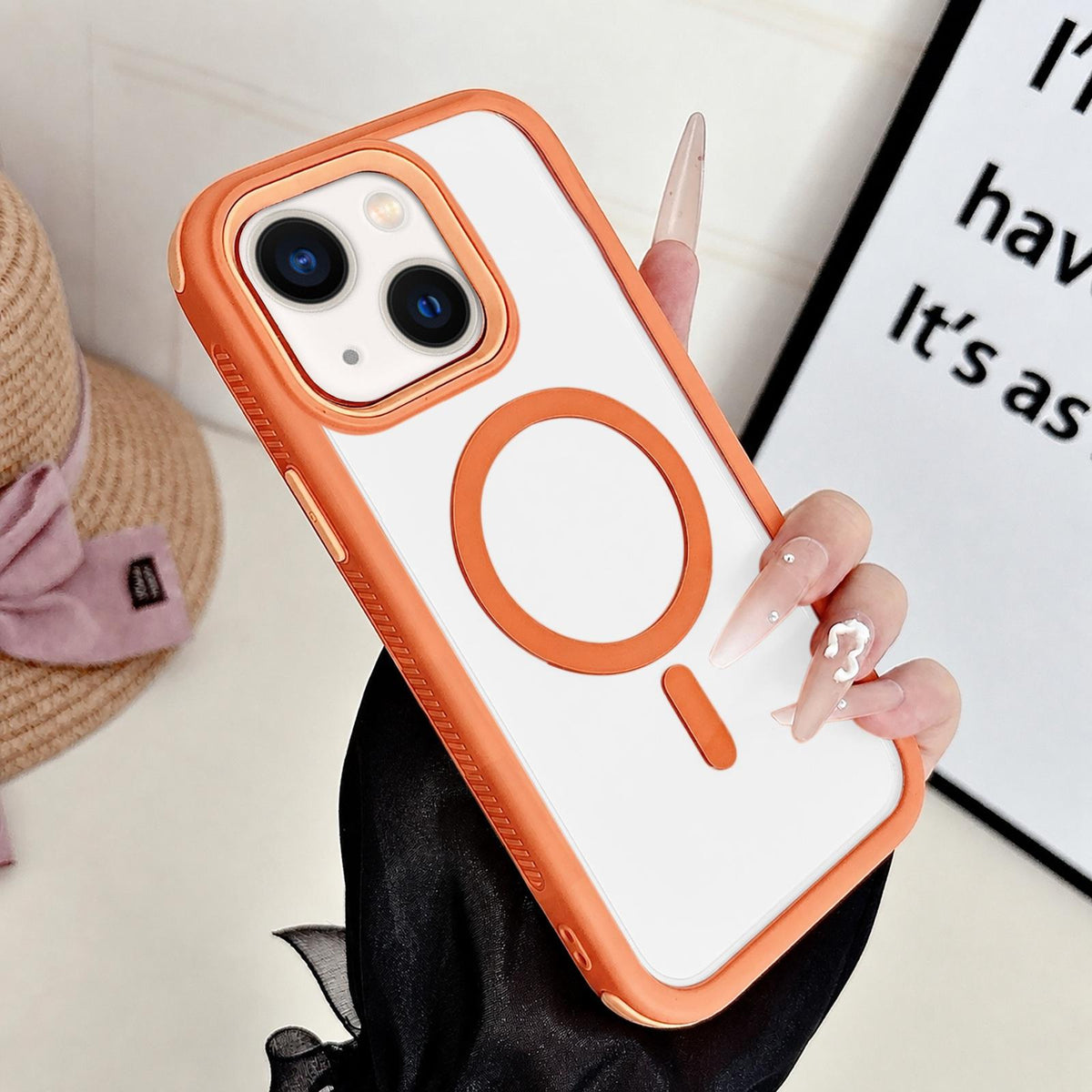 For iPhone 13 Cool 3 in 1 Magnetic Anti-slip Edge Phone Case - Orange - EDA009746018A