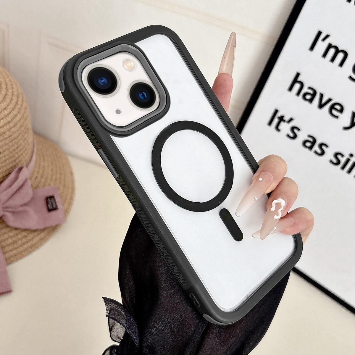 For iPhone 13 Cool 3 in 1 Magnetic Anti-slip Edge Phone Case - Black - EDA009746018E