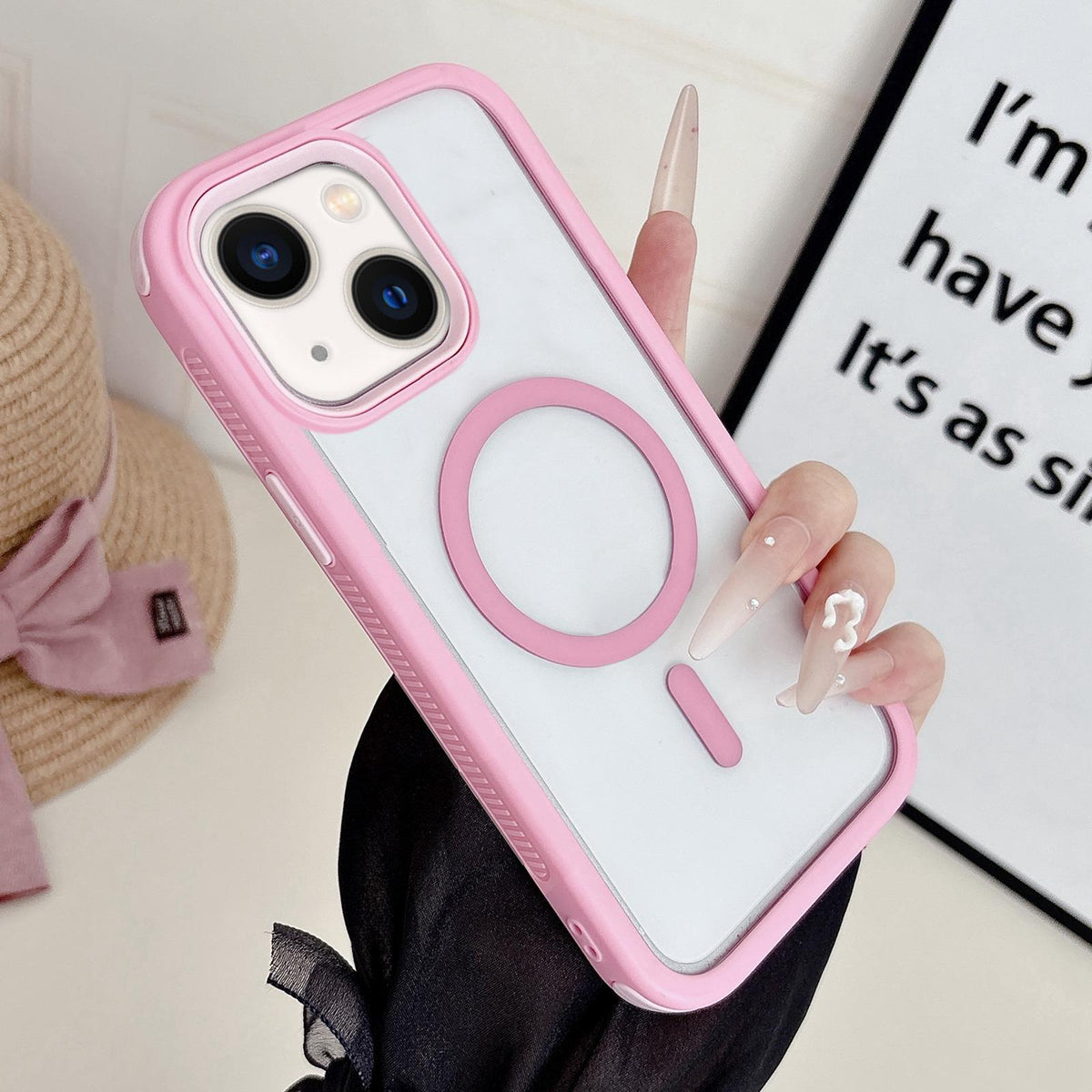 For iPhone 13 Cool 3 in 1 Magnetic Anti-slip Edge Phone Case - Pink - EDA009746018F