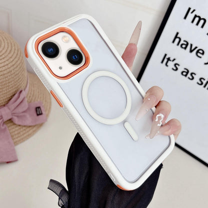 For iPhone 13 Cool 3 in 1 Magnetic Anti-slip Edge Phone Case - White Orange - EDA009746018H