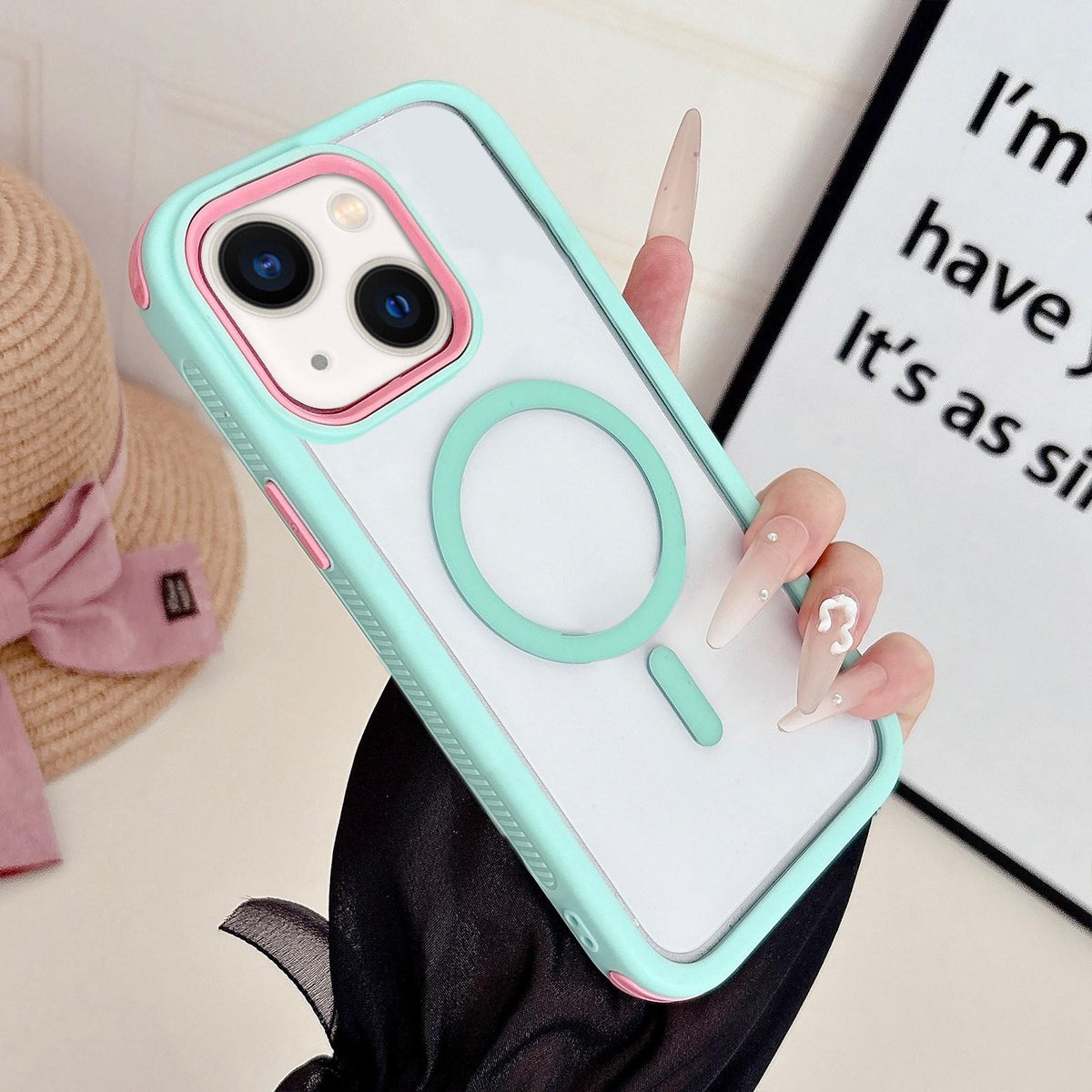 For iPhone 13 Cool 3 in 1 Magnetic Anti-slip Edge Phone Case - Elegant Cyan - EDA009746018I