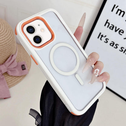 For iPhone 11 Cool 3 in 1 Magnetic Anti-slip Edge Phone Case - White Orange - EDA009746023H