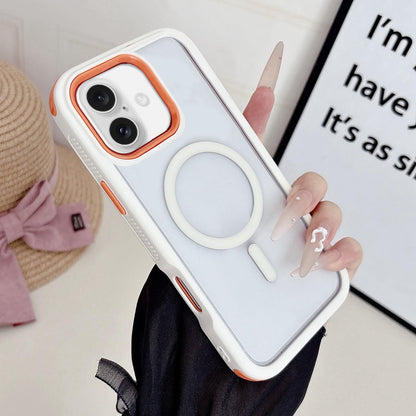 For iPhone 16 Plus Cool 3 in 1 Magnetic Anti-slip Edge Phone Case - White Orange - EDA009746024H