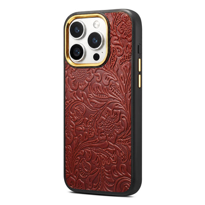 For iPhone 16 Pro Max Denior A26+2 Leather Retro Flower Texture Phone Case - Red - EDA009746603A