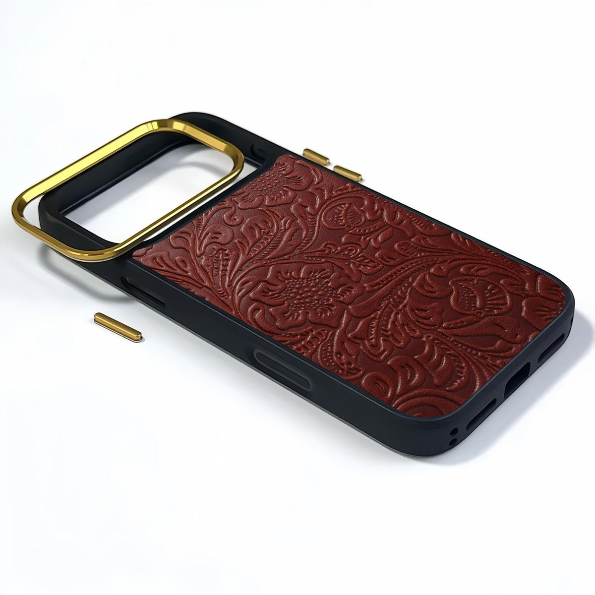 For iPhone 16 Pro Max Denior A26+2 Leather Retro Flower Texture Phone Case - Red - EDA009746603A