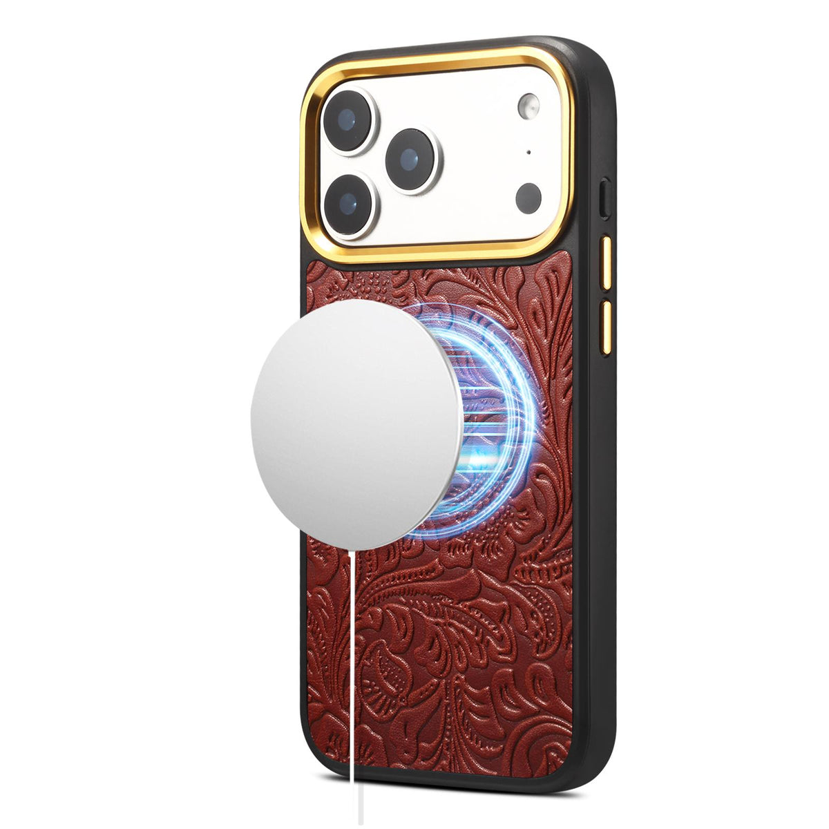 For iPhone 16 Pro Max Denior A26+2 Leather Retro Flower Texture Phone Case - Red - EDA009746603A