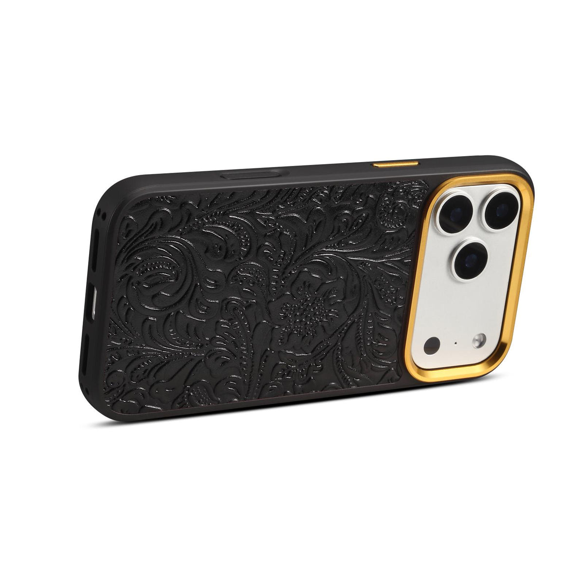 For iPhone 16 Pro Max Denior A26+2 Leather Retro Flower Texture Phone Case - Black - EDA009746603B