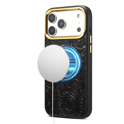 For iPhone 16 Pro Max Denior A26+2 Leather Retro Flower Texture Phone Case - Black - EDA009746603B