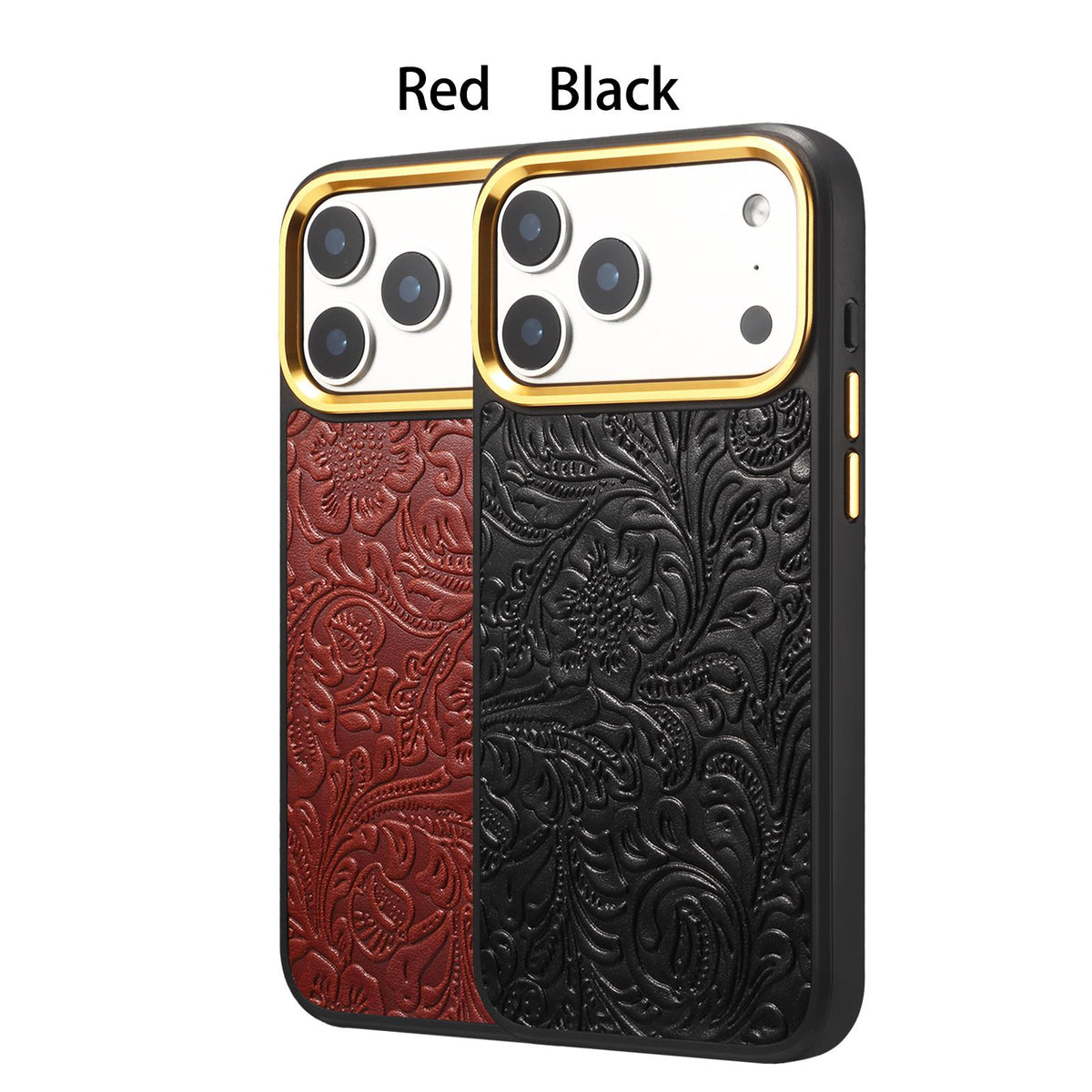 For iPhone 16 Pro Max Denior A26+2 Leather Retro Flower Texture Phone Case - Black - EDA009746603B