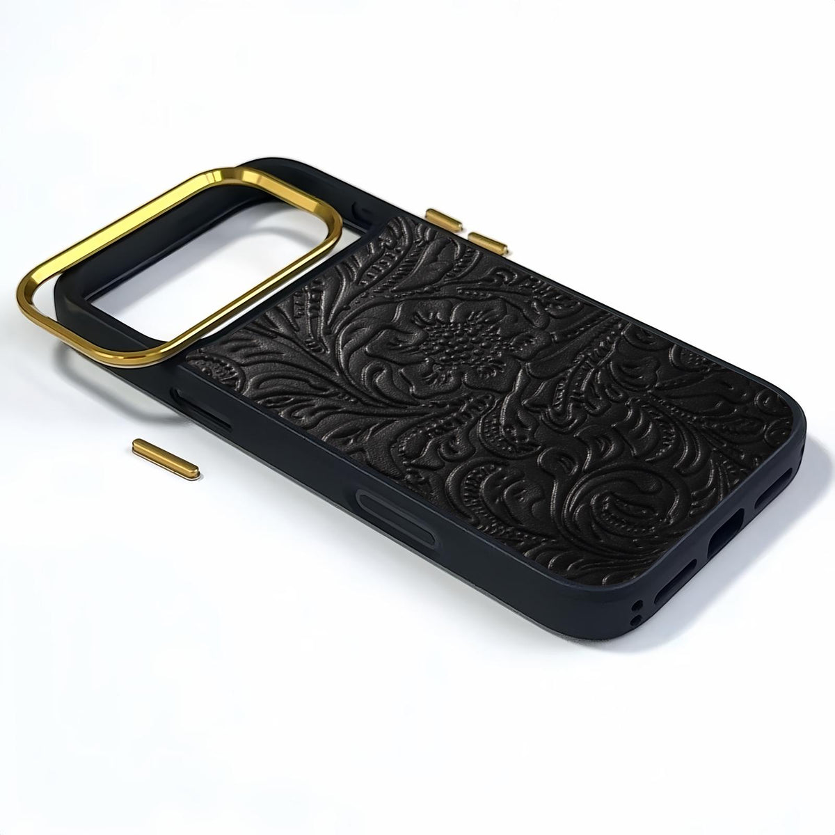 For iPhone 16 Pro Denior A26+2 Leather Retro Flower Texture Phone Case - Black - EDA009746604B