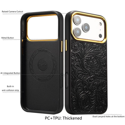 For iPhone 16 Pro Denior A26+2 Leather Retro Flower Texture Phone Case - Black - EDA009746604B