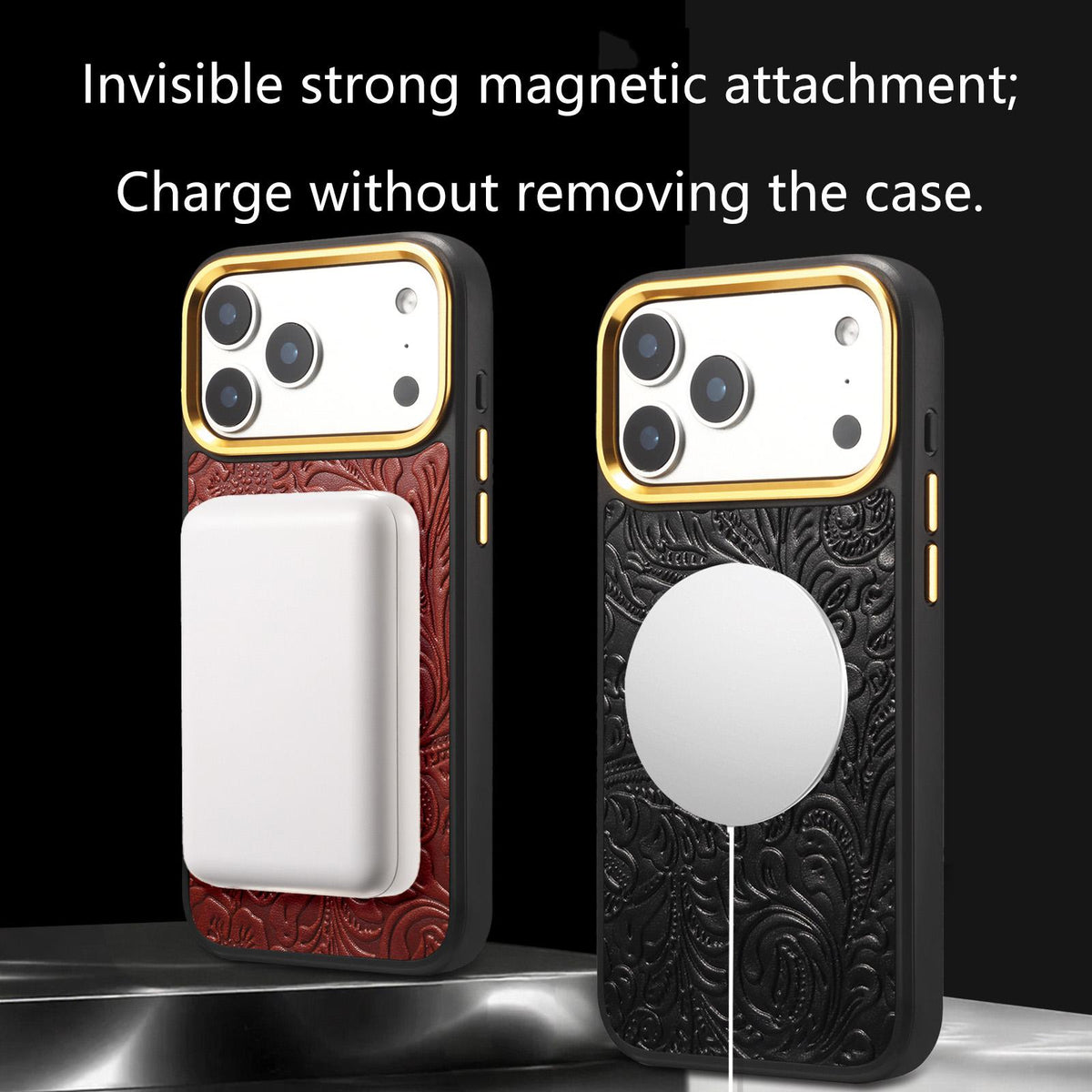 For iPhone 16 Pro Denior A26+2 Leather Retro Flower Texture Phone Case - Black - EDA009746604B