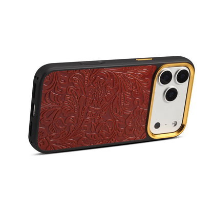 For iPhone 15 Pro Max Denior A26+2 Leather Retro Flower Texture Phone Case - Red - EDA009746605A