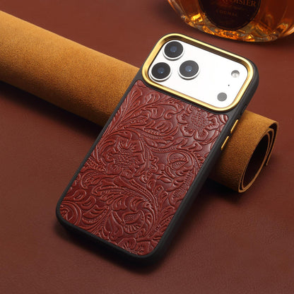 For iPhone 15 Pro Max Denior A26+2 Leather Retro Flower Texture Phone Case - Red - EDA009746605A