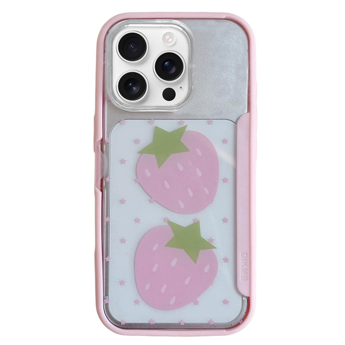 For iPhone 16 Pro Back Board Flip Stand Design Shockproof Phone Case - Strawberries - EDA009746805D