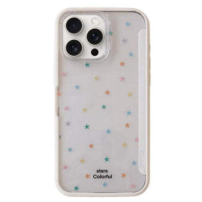 For iPhone 15 Pro Max Back Board Flip Stand Design Shockproof Phone Case - Stars-White - EDA009746807C