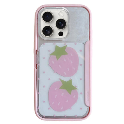 For iPhone 15 Pro Back Board Flip Stand Design Shockproof Phone Case - Strawberries - EDA009746808D