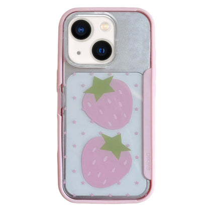 For iPhone 13 Back Board Flip Stand Design Shockproof Phone Case - Strawberries - EDA009746812D
