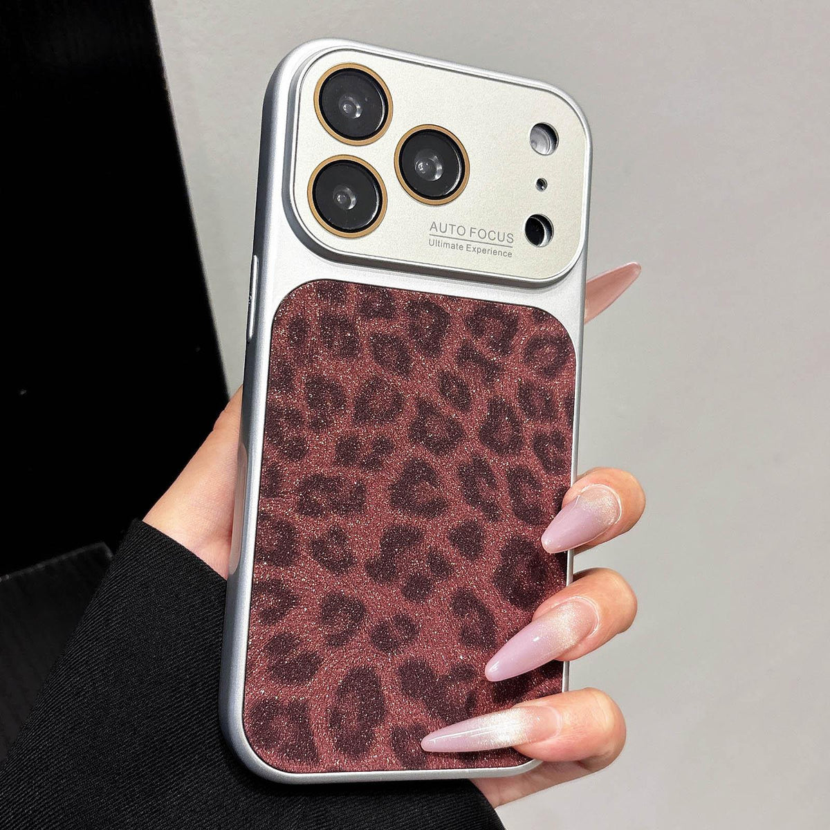 For iPhone 17 Pro Max Large Window Full Coverage Glitter Leopard Print Phone Case - Wine Red - EDA009747001D