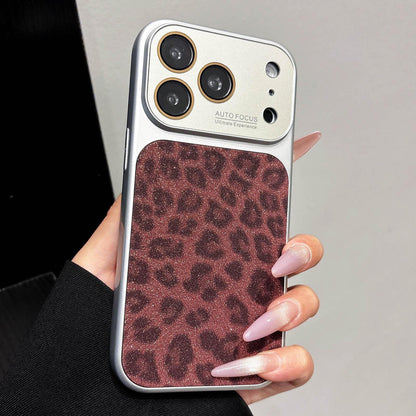 For iPhone 17 Pro Large Window Full Coverage Glitter Leopard Print Phone Case - Wine Red - EDA009747002D