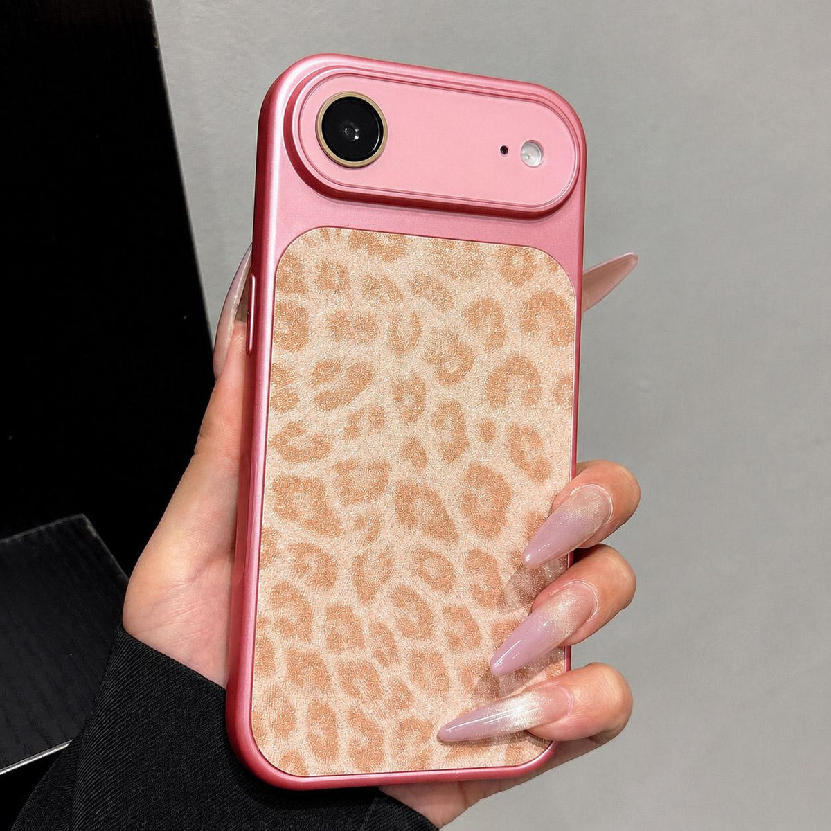 For iPhone Air Large Window Full Coverage Glitter Leopard Print Phone Case - Pink - EDA009747004B