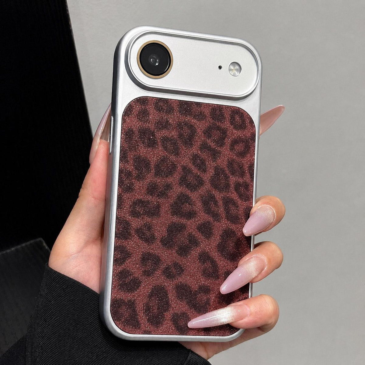For iPhone Air Large Window Full Coverage Glitter Leopard Print Phone Case - Wine Red - EDA009747004D
