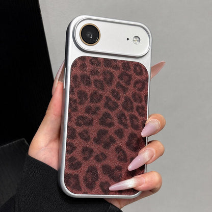 For iPhone Air Large Window Full Coverage Glitter Leopard Print Phone Case - Wine Red - EDA009747004D