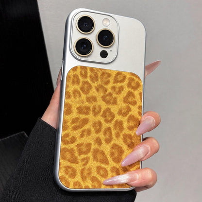 For iPhone 16 Pro Max Large Window Full Coverage Glitter Leopard Print Phone Case - Yellow - EDA009747005E
