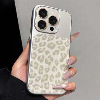 For iPhone 16 Pro Large Window Full Coverage Glitter Leopard Print Phone Case - White - EDA009747006A