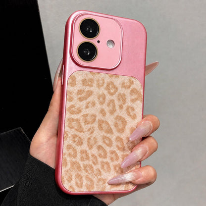 For iPhone 16 Plus Large Window Full Coverage Glitter Leopard Print Phone Case - Pink - EDA009747007B