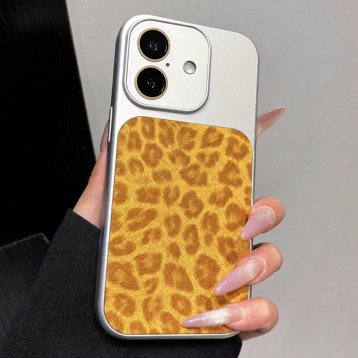 For iPhone 16 Plus Large Window Full Coverage Glitter Leopard Print Phone Case - Yellow - EDA009747007E