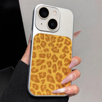 For iPhone 15 Plus Large Window Full Coverage Glitter Leopard Print Phone Case - Yellow - EDA009747011E