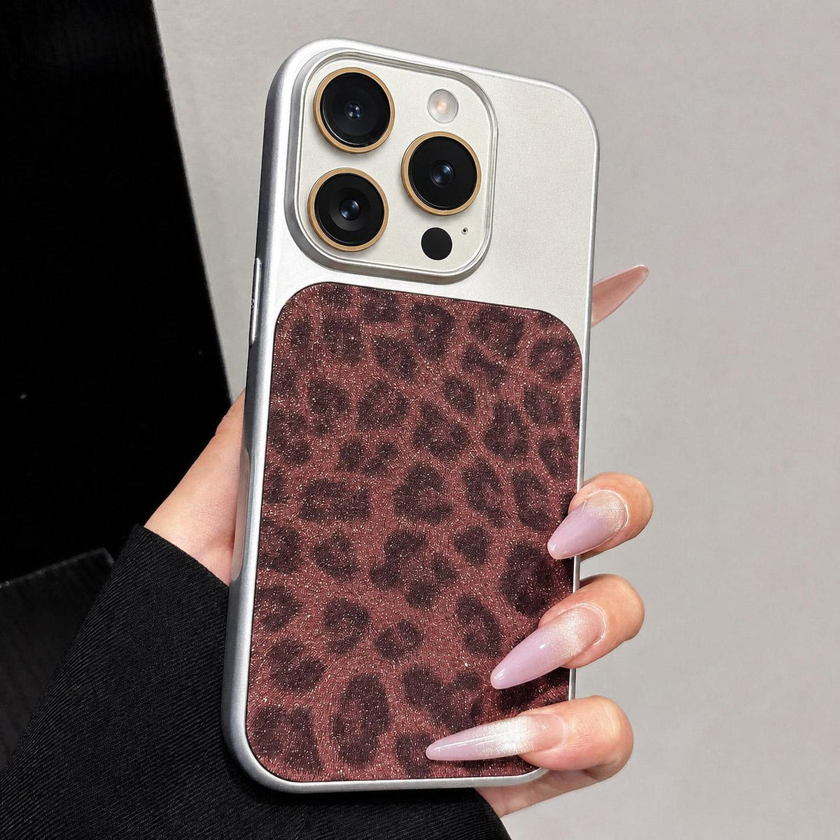 For iPhone 14 Pro Max Large Window Full Coverage Glitter Leopard Print Phone Case - Wine Red - EDA009747016D